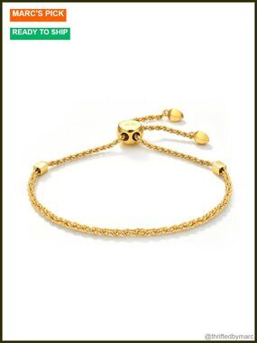 14K Gold Filled Rope Chain Bracelet 2mm, Adjustable Slide-Bead